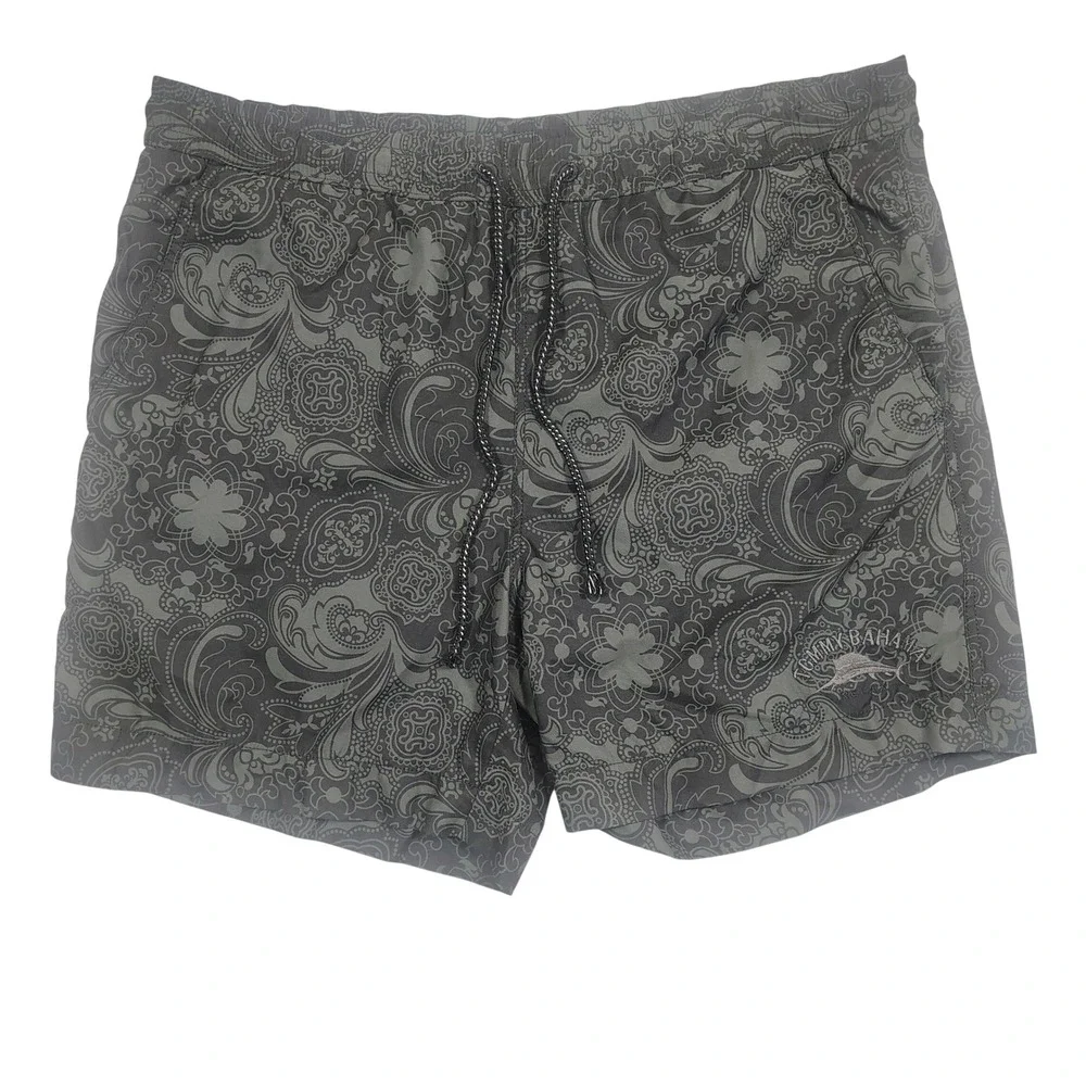 Tommy‎ Bahama Swim Trunks Mens Large Grey Tonal Paisley Pattern Polyester